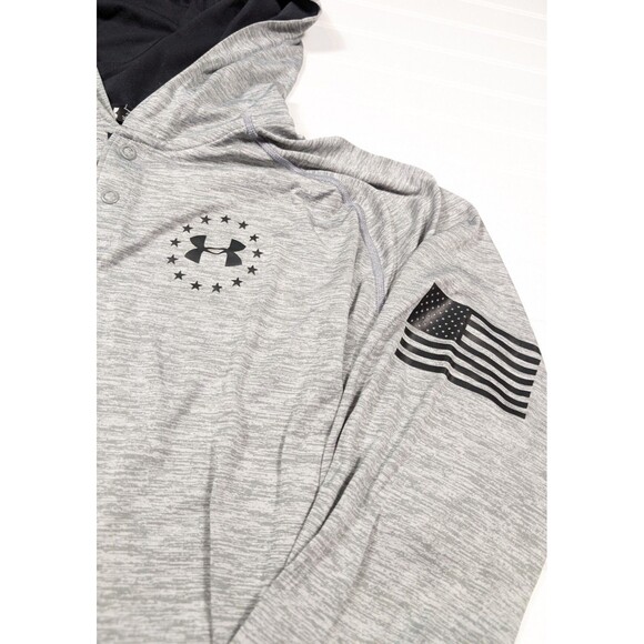 Under Armour Gray Freedom Flag Performance Tech Hoodie Men's XXL Lightweight - Picture 2 of 10